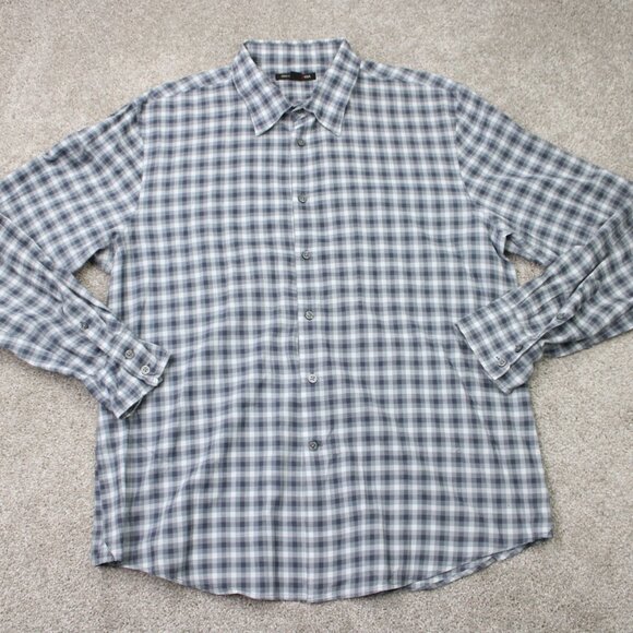John Varvatos Shirt Men XL Gray Plaid Wire Collar & Cuffs 100% Cotton L/S Button - Picture 2 of 13
